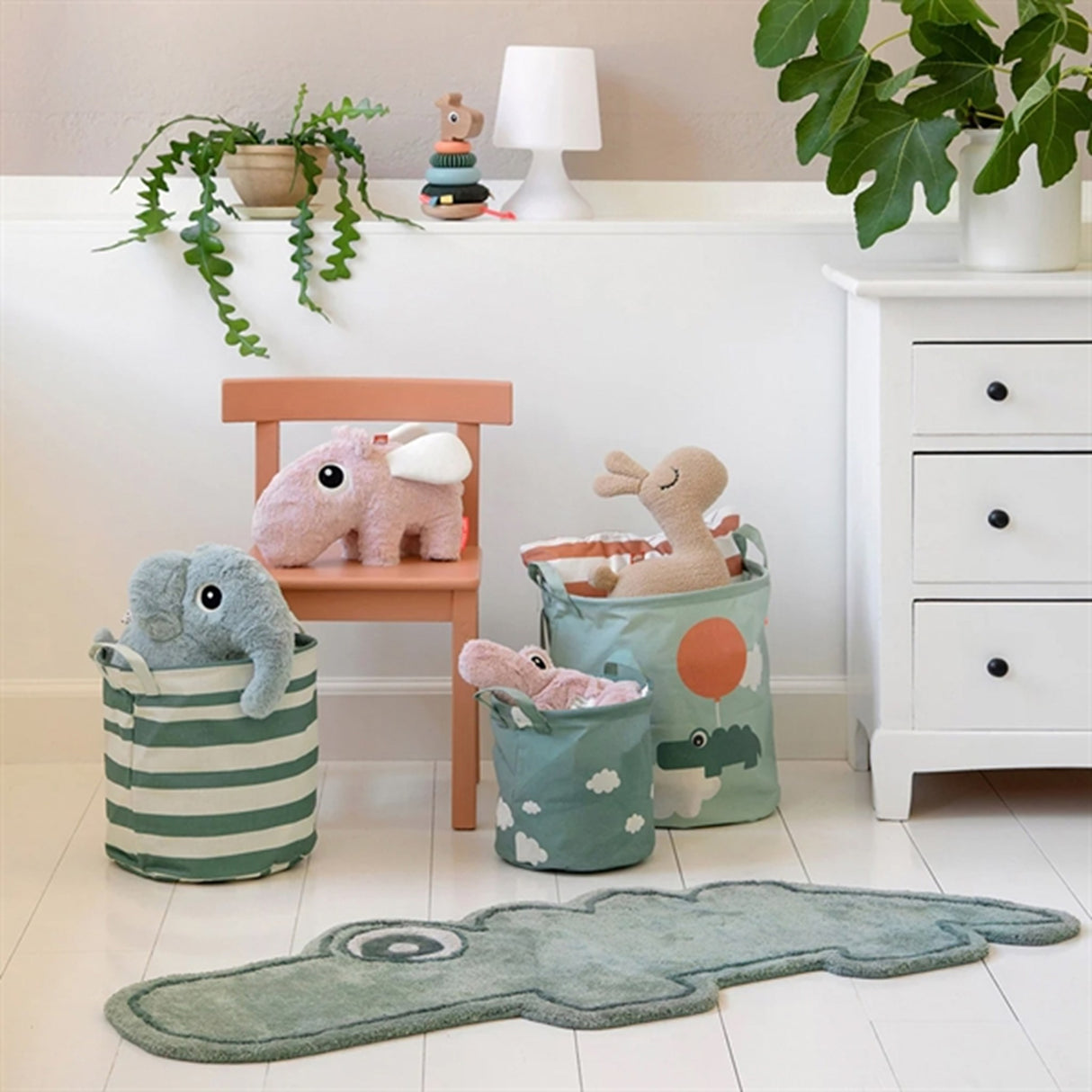 Done by Deer Storage Basket 3-pack Happy Clouds Green