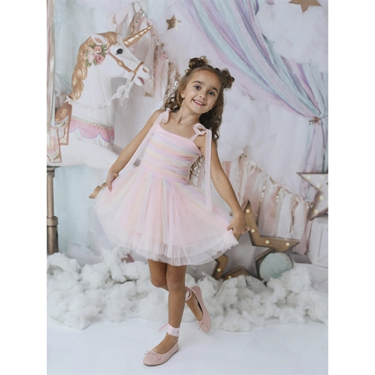 Dolly by Le Petit Tom Unicorn Rainbow Ballerina Tulle Tutu Dress Rainbow Pastel