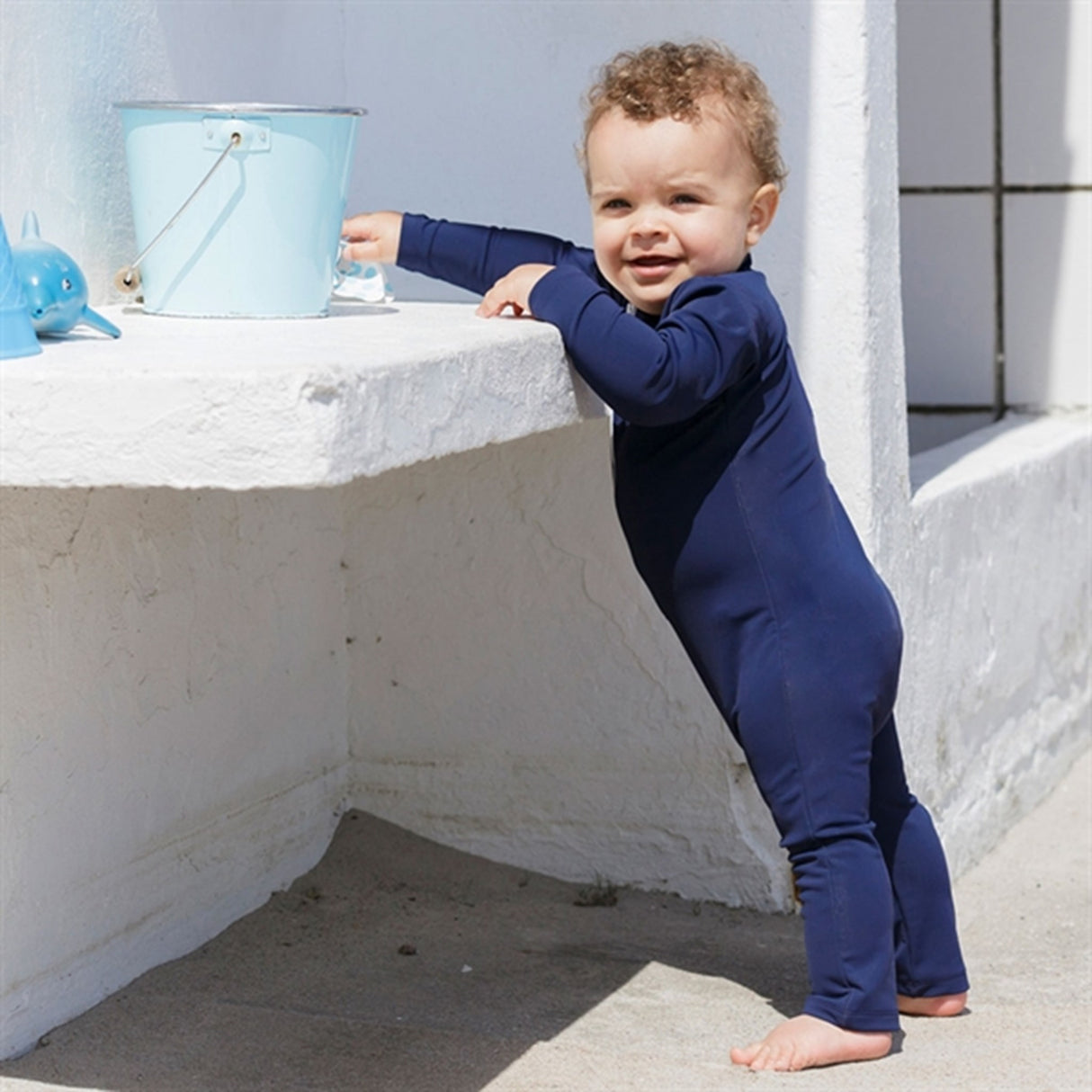 Petit Crabe Blue Lou Star Sunsuit with Zipper