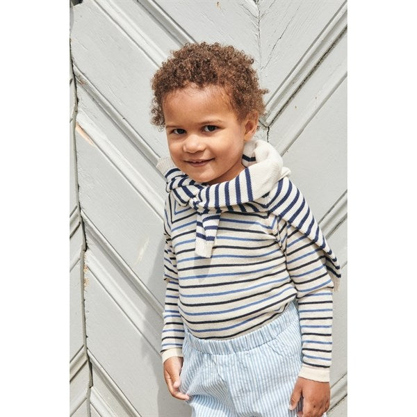 Copenhagen Colors Cream/Navy/Sky Blue Comb. Knit Blouse