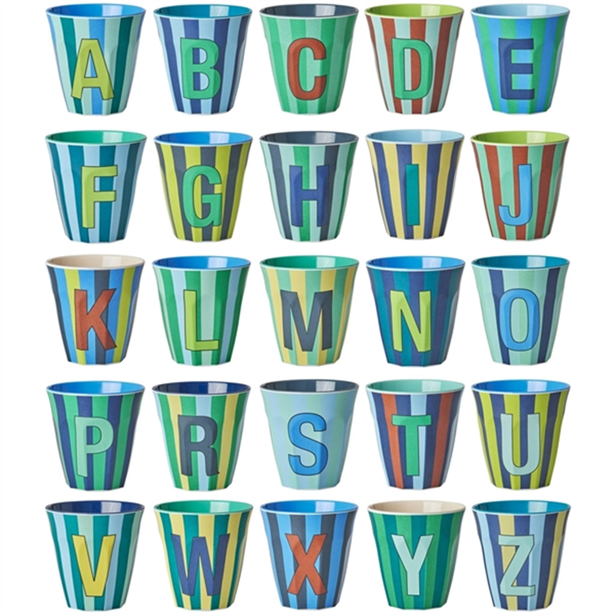 RICE Bluish Stripes Melamine Alphabet Cup 10