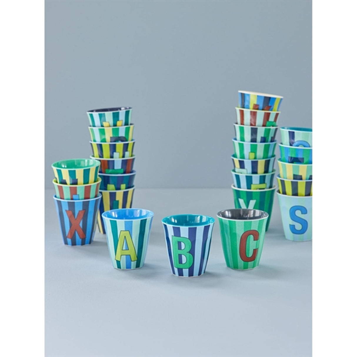 RICE Bluish Stripes Melamine Alphabet Cup 11