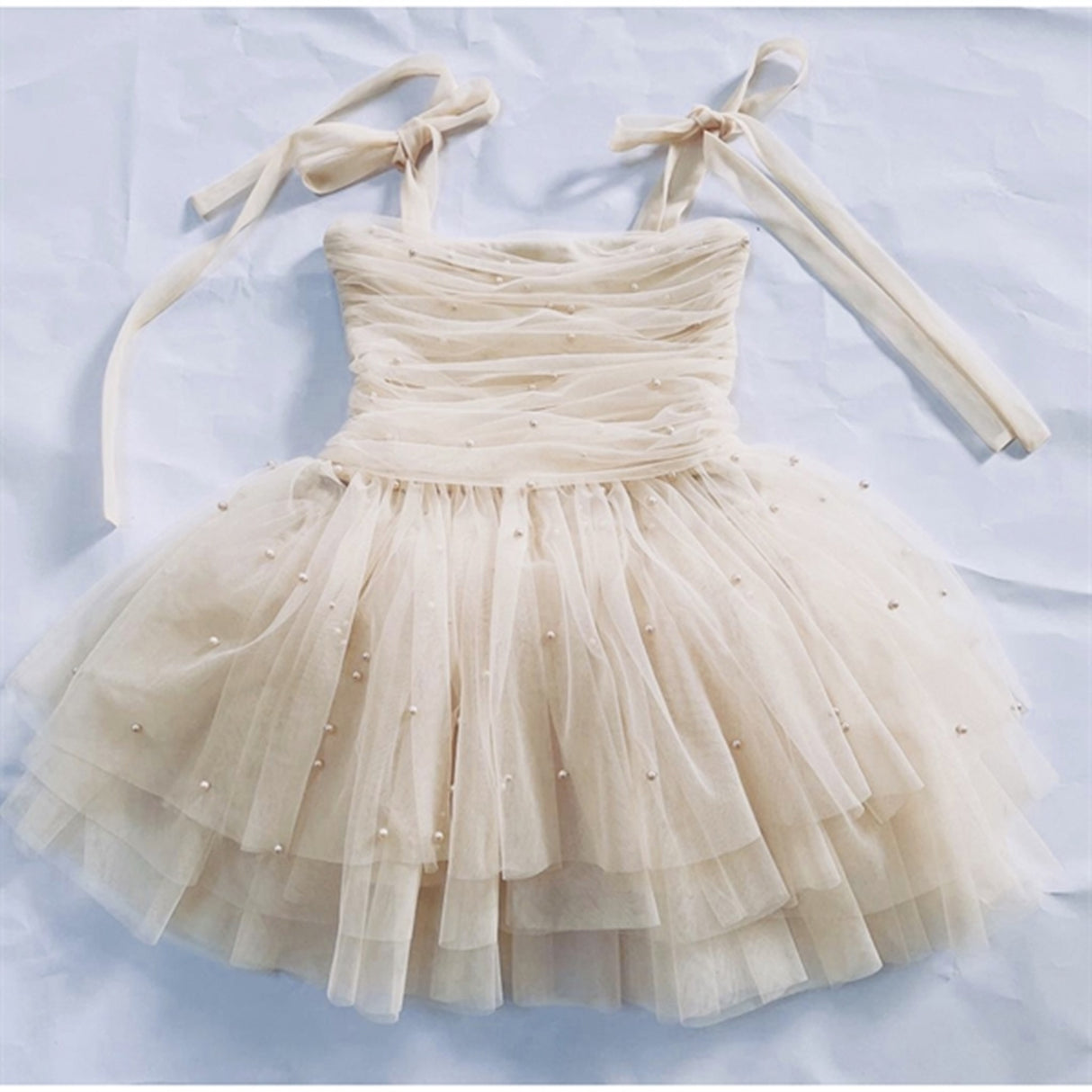 Dolly by Le Petit Tom Pearl Tulle Ballerina Dress Cream