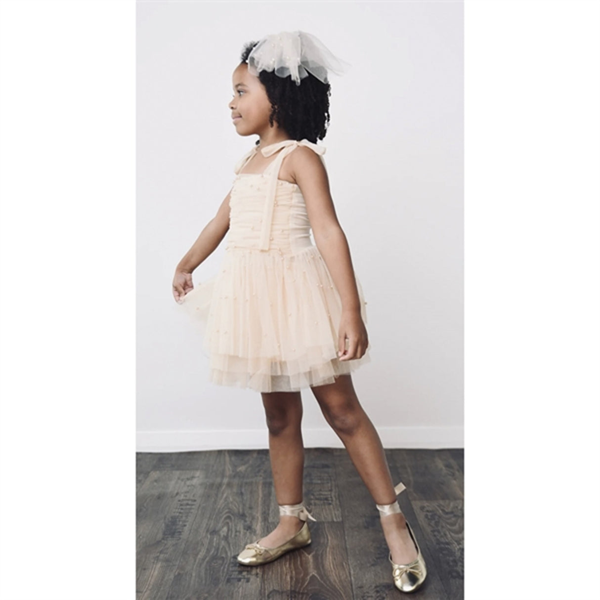 Dolly by Le Petit Tom Pearl Tulle Ballerina Dress Cream