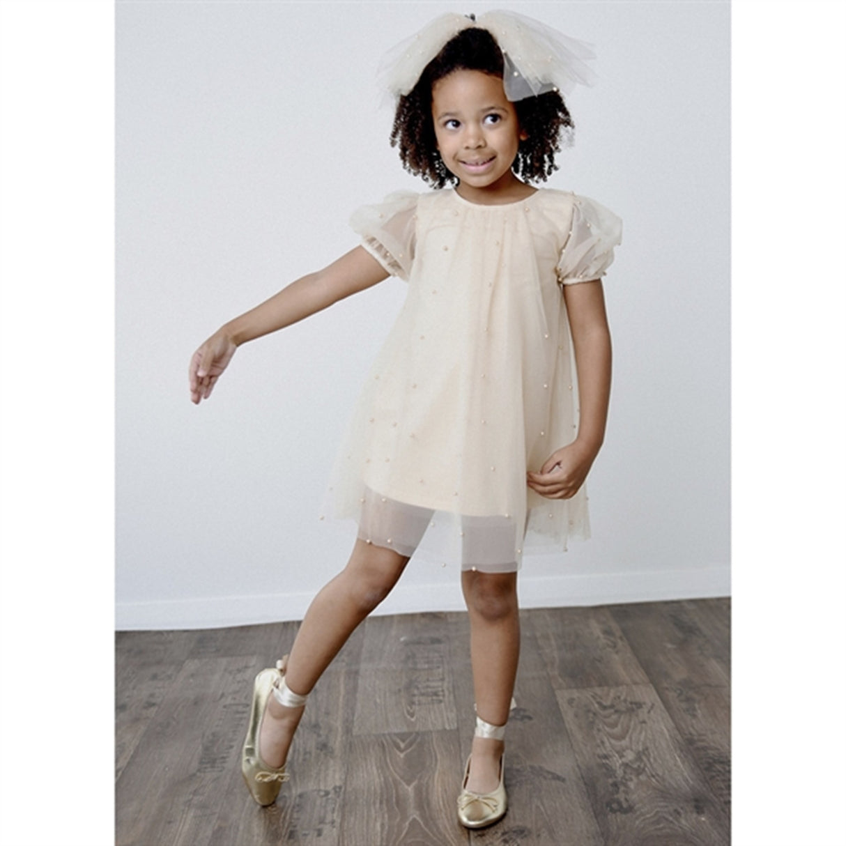 Dolly by Le Petit Tom Pearl Tulle Puff Aline Dress Pearl