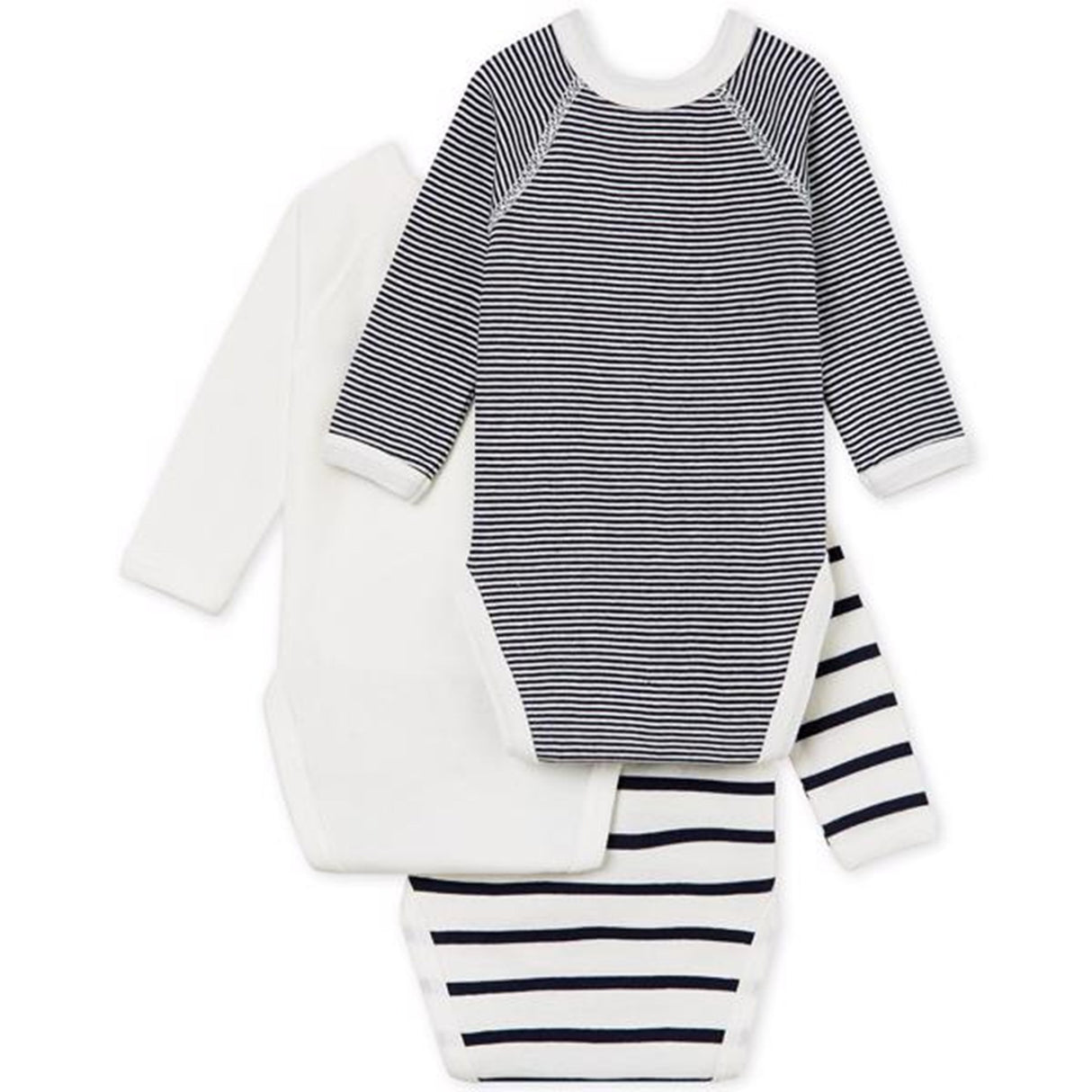 Petit Bateau Bodies ML Lot 3 White/Navy