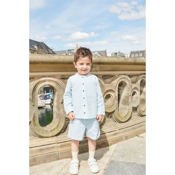 Copenhagen Colors Sky Blue W Cream Stripe Seersucker Sporty Shorts