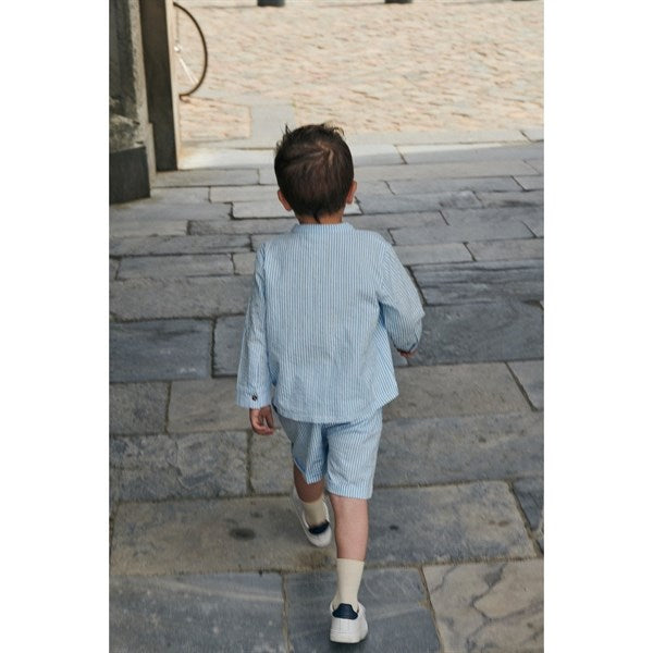 Copenhagen Colors Sky Blue W Cream Stripe Seersucker Sporty Shorts