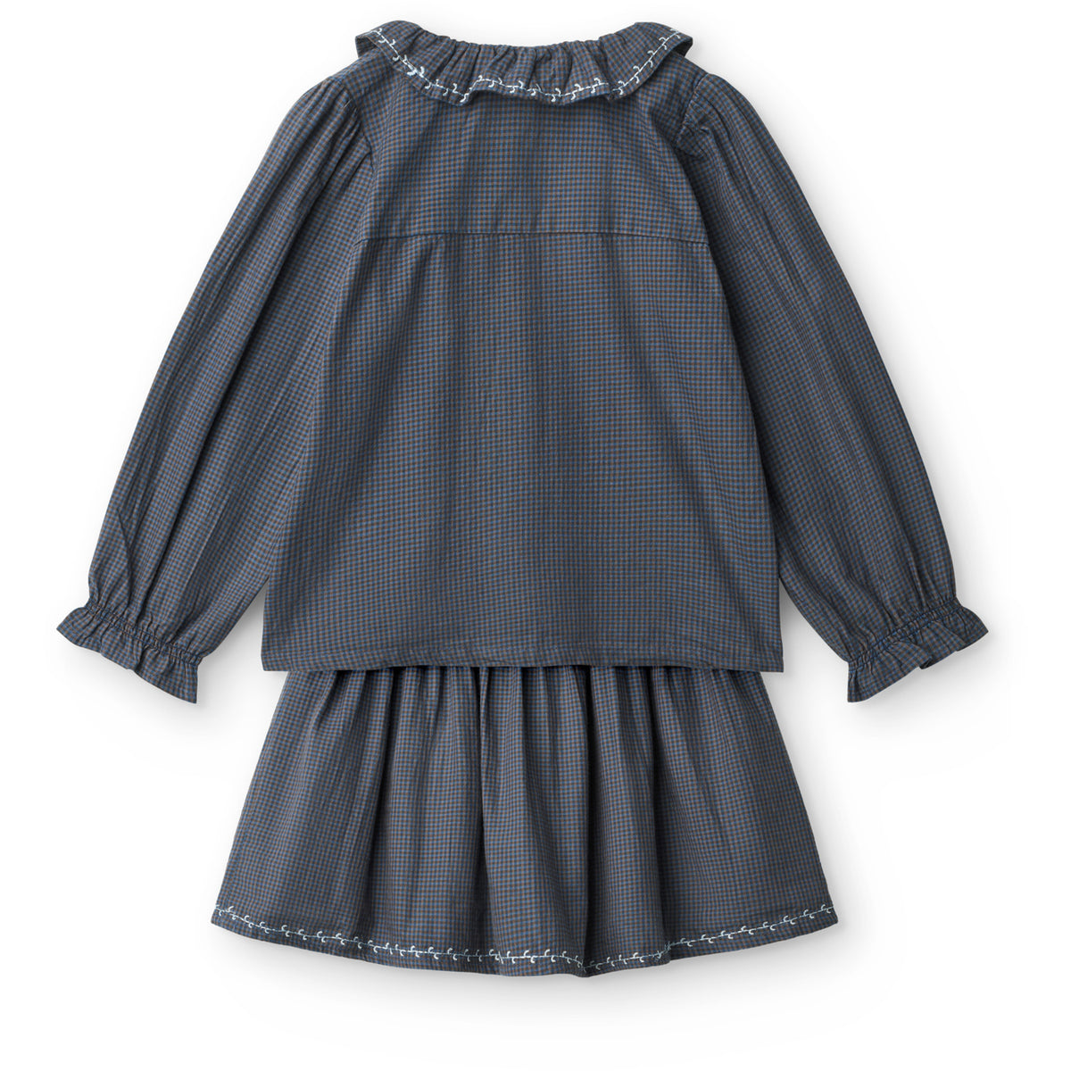 COPENHAGEN COLORS x Luksusbaby Brown Blue Check Comb. Checkered Ls Blouse And Skirt Set