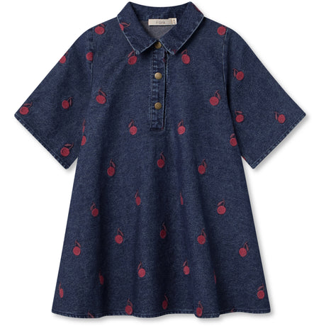 Fliink Dark Denim Blue Donna Embr Shirt Dress
