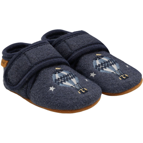 En Fant Vintage Indigo-Blue Wool Slippers W. Embroidery