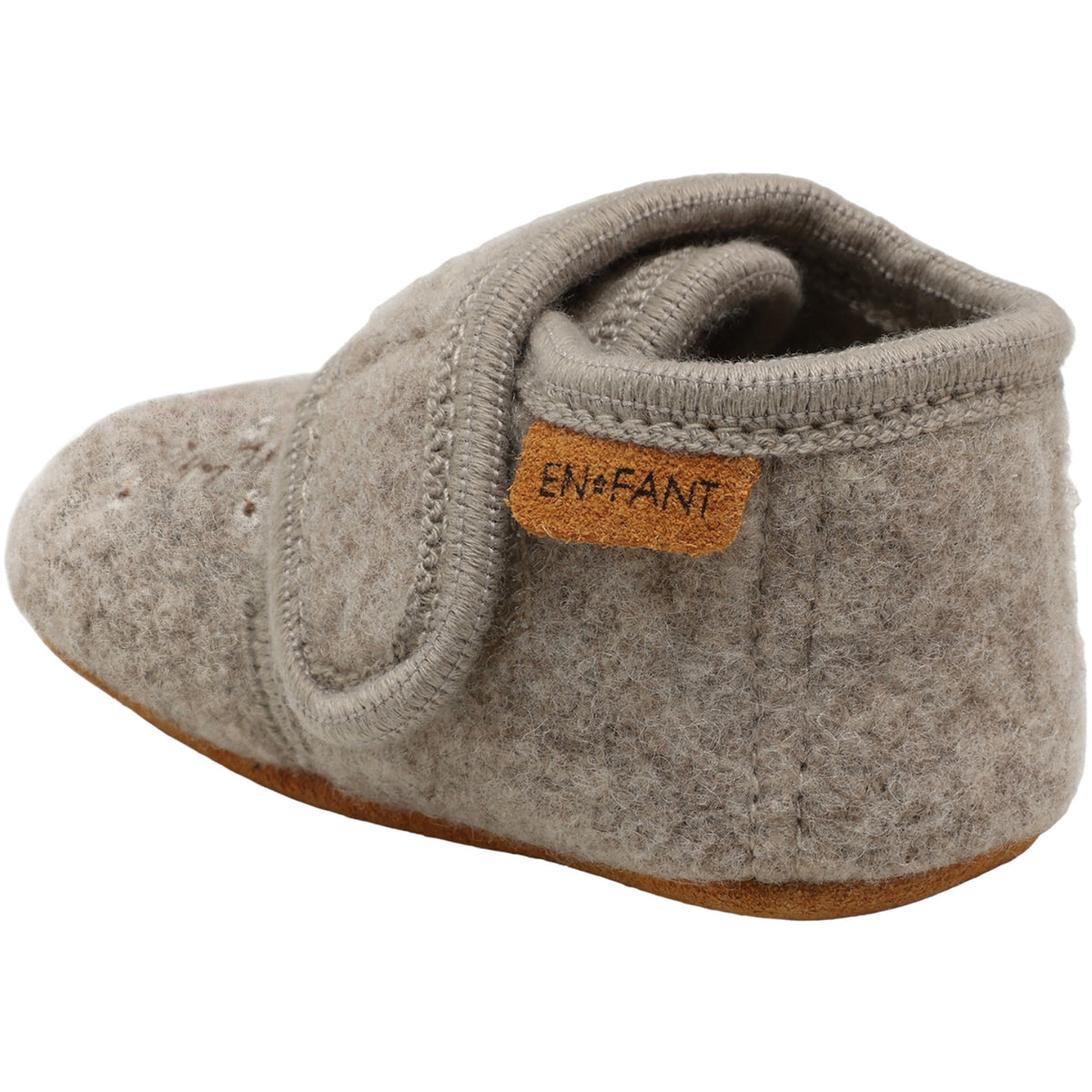 En Fant Sand Melange-Beige Wool Slippers W. Embroidery