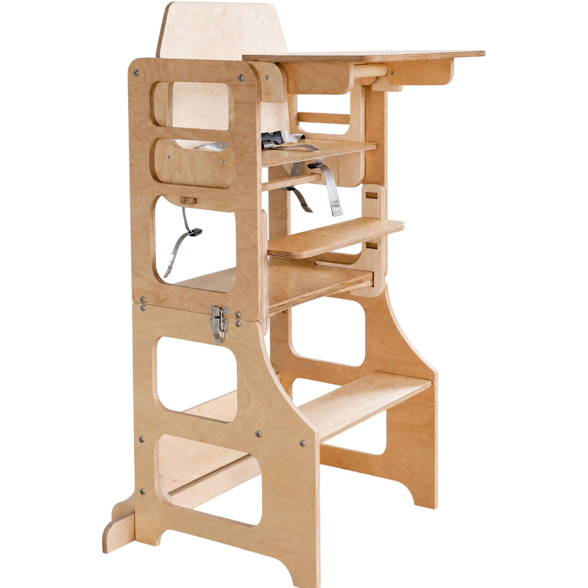 Duck Woodworks Natural Foldable EC Kitchen Tower With High Chair Addon Set