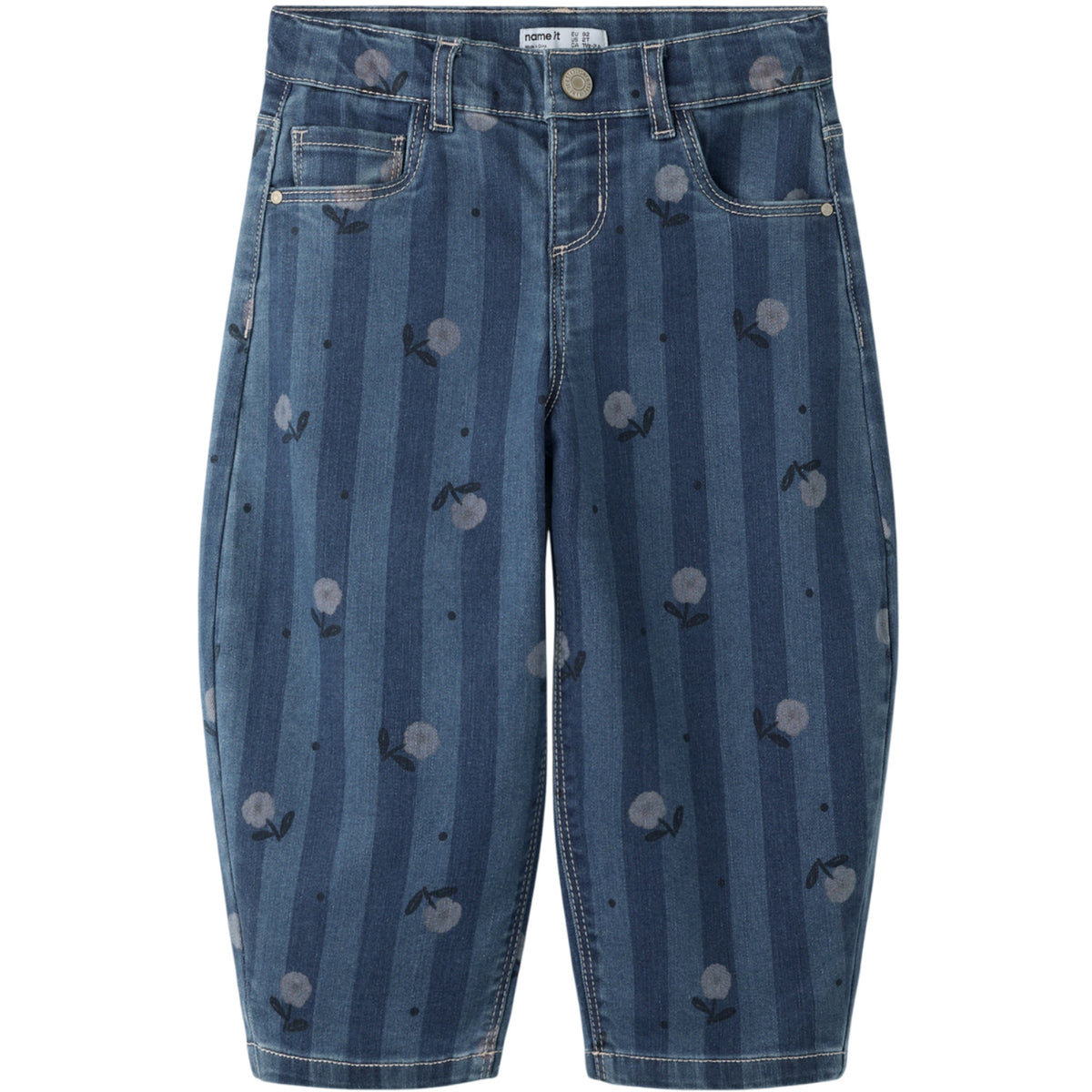 Name It Medium Blue Denim Flowers Nmfbella Barrel Jeans 6699-Qn