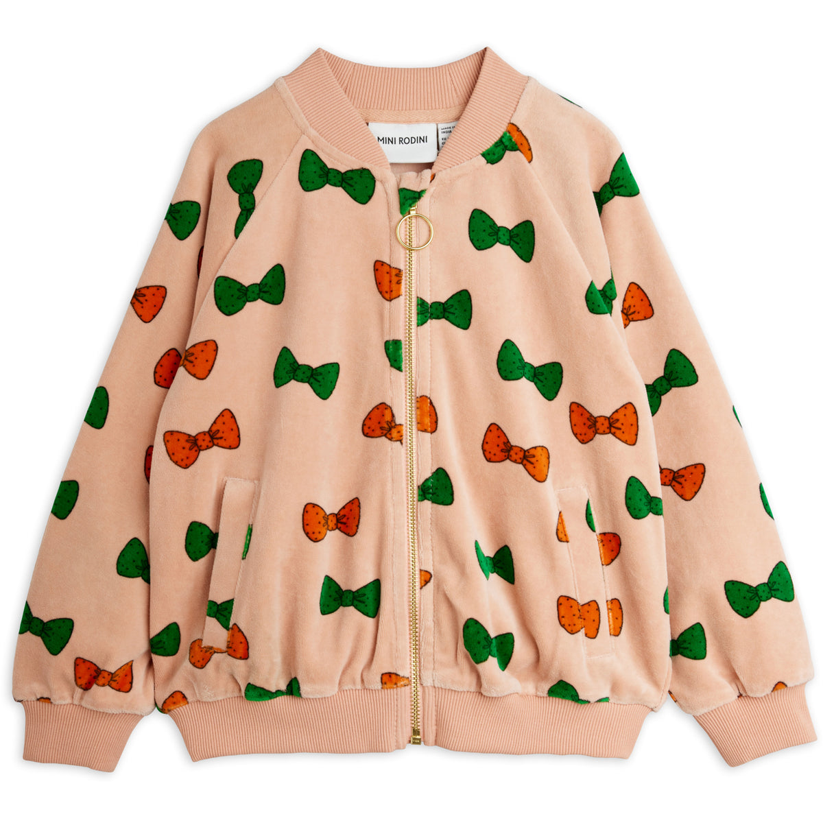 Mini Rodini Pink Bows Aop Velour Baseball Cardigan