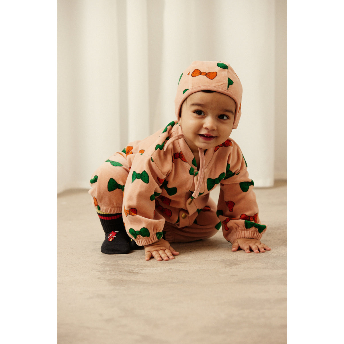 Mini Rodini Pink Bows Aop Velour Trousers