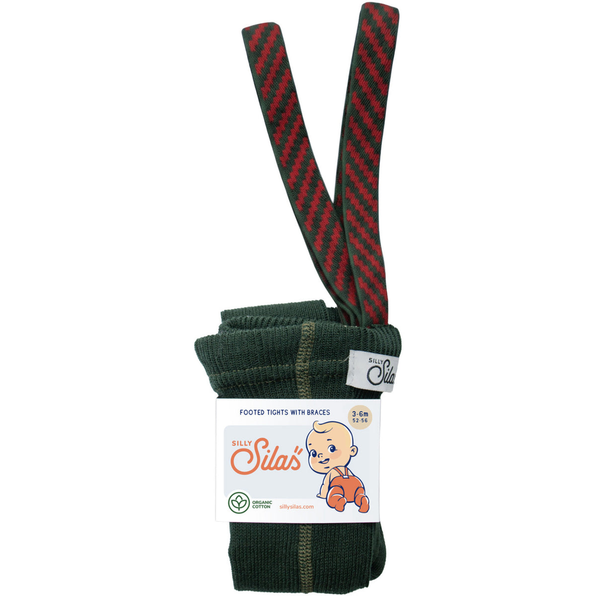 Silly Silas Cotton Tights With Braces Dark Forest Green Christmas Patterned