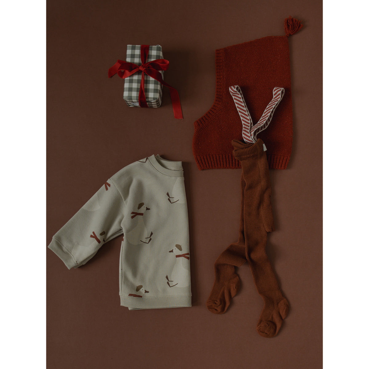 Silly Silas Cotton Tights With Braces Cinnamon Christmas Patterned