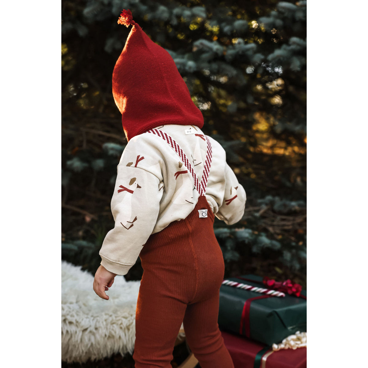 Silly Silas Footless Cotton Tights With Braces Cinnamon Christmas Patterned