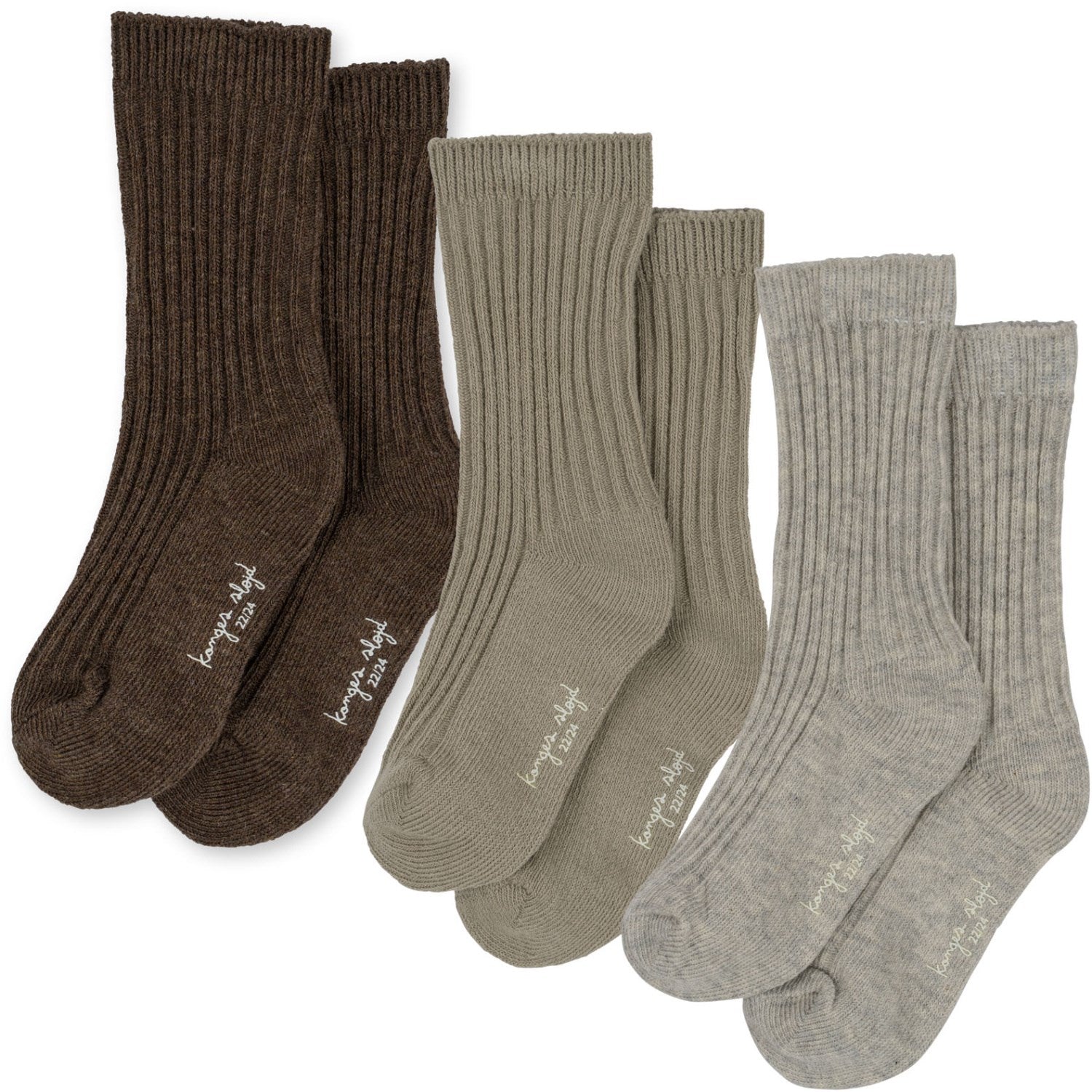 Konges Sløjd 3-Pack Rib Socks Soft Grey/Ment/Brown