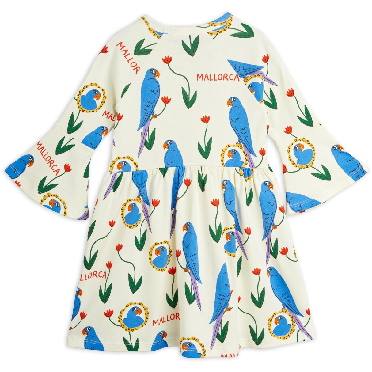 Mini Rodini Multi Parrots AOP Trumpet Sleeve Dress 4