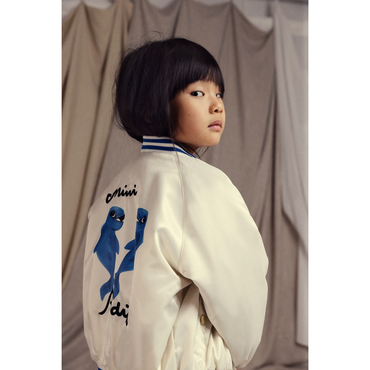 Mini Rodini White Dolphins Lightweight Baseball Jacket 5