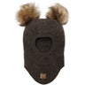 Mikk-Line Dark Brown Melange Wool Balaclava with Pom Pom