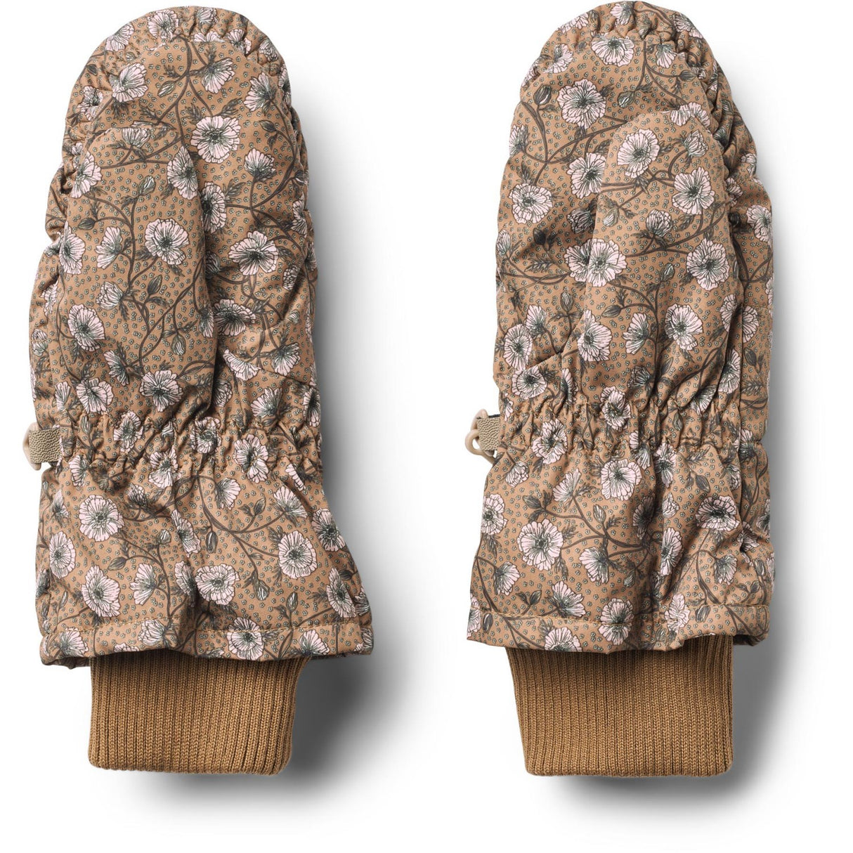 Wheat Caramel Anemones Puffer Mittens Jazz