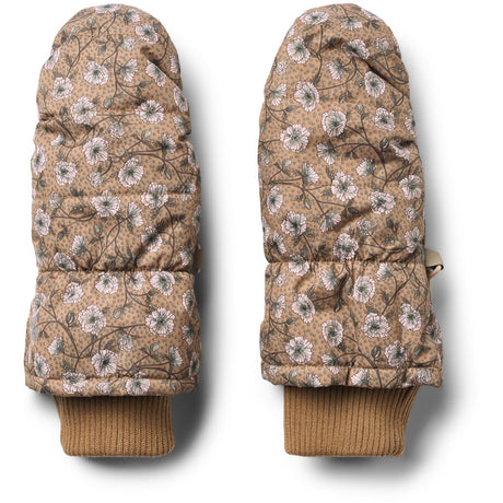 Wheat Caramel Anemones Puffer Mittens Jazz