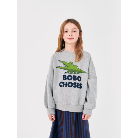 Bobo Choses Light Heather Grey Talking Crocodile Crewneck 2