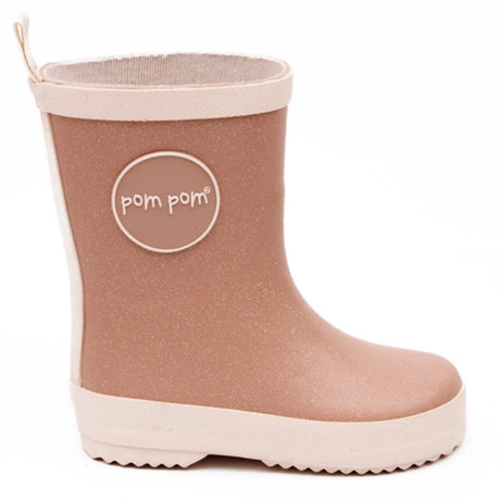 Pom Pom Rubber Boots Rose Glitter