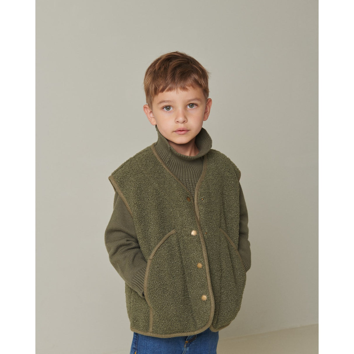 MarMar Bonded Teddy Olive Leaf Jolly Fleece Vest