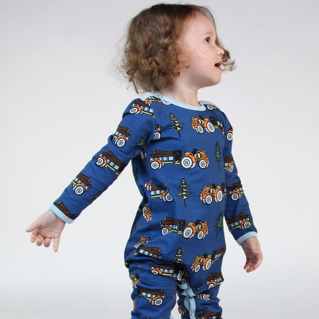 Småfolk Federal Blue Long Sleeve Jumpsuit with Tractor