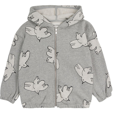 Bobo Choses Light Heather Grey Freedom Bird All Over Zipped Hoodie