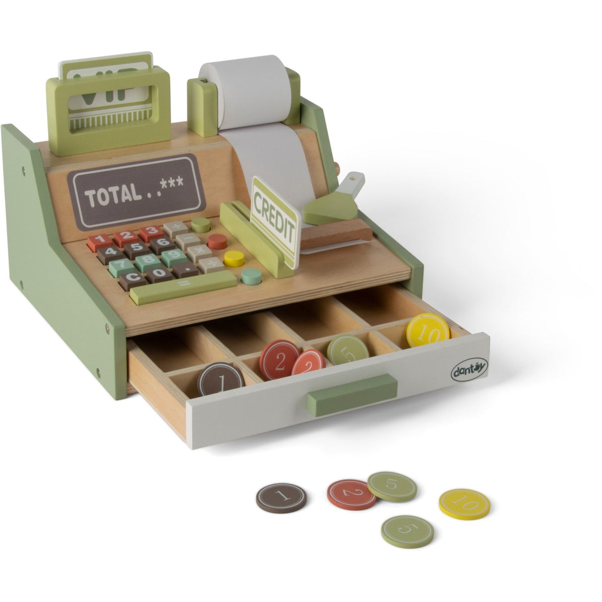 Dantoy Cash Register Wooden in Gift Box 17 Pieces