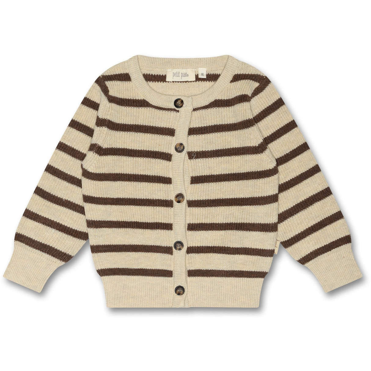 Petit Piao Off White/ Brown Melange Cardigan Knit Pattern Stripe