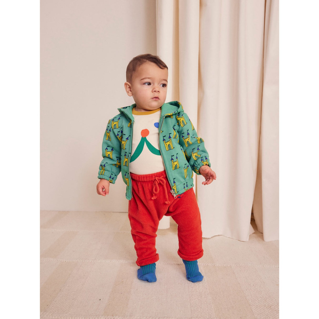 Bobo Choses Green Faraway Castle All Over Zipped Crewneck 2