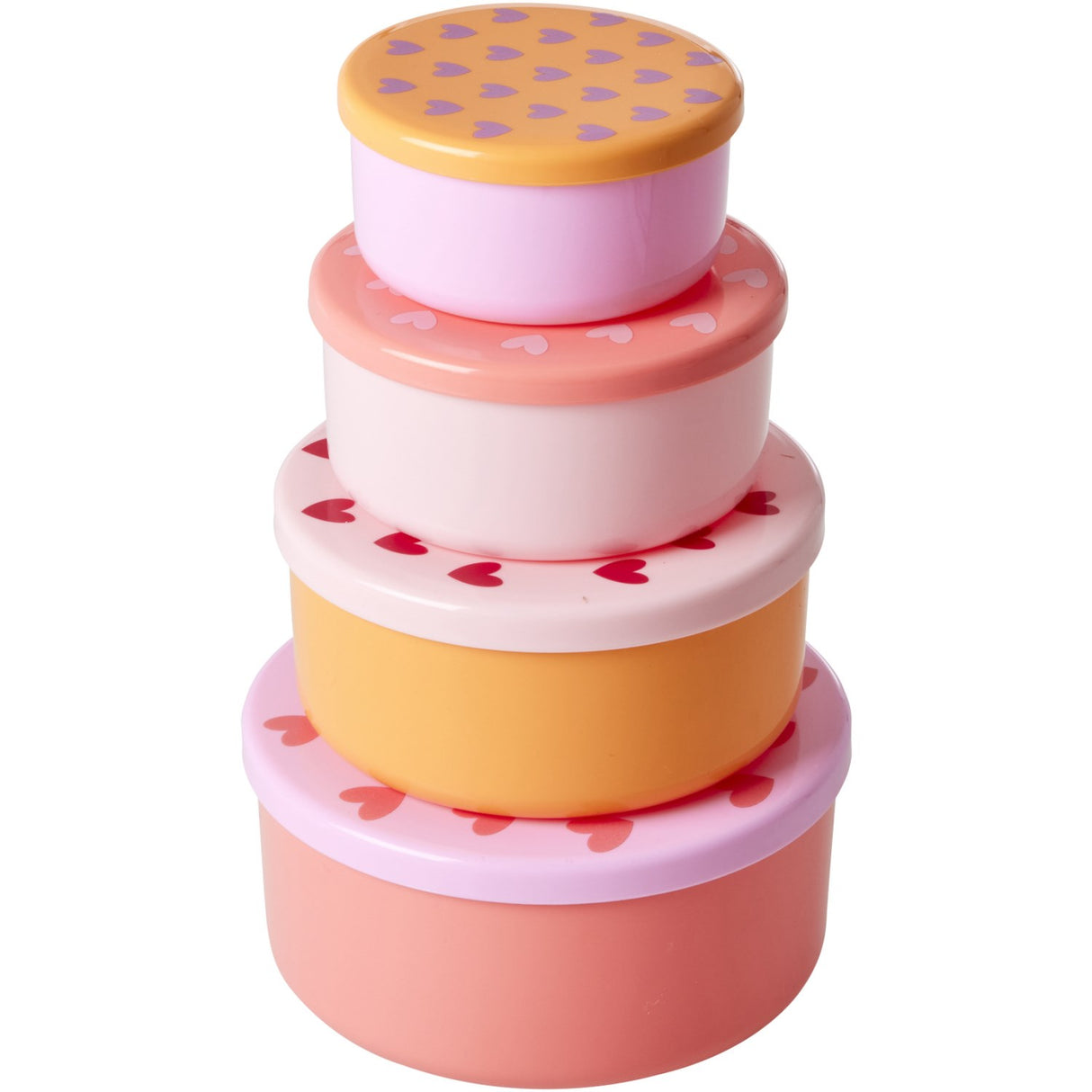 Rice Round Plastic Food Boxes with Hearts Prints - Set of 4