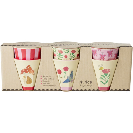 Rice Melamine Cups with Asst. Pink Happy Forest Prints - Small - 6 Pack - 160 ml