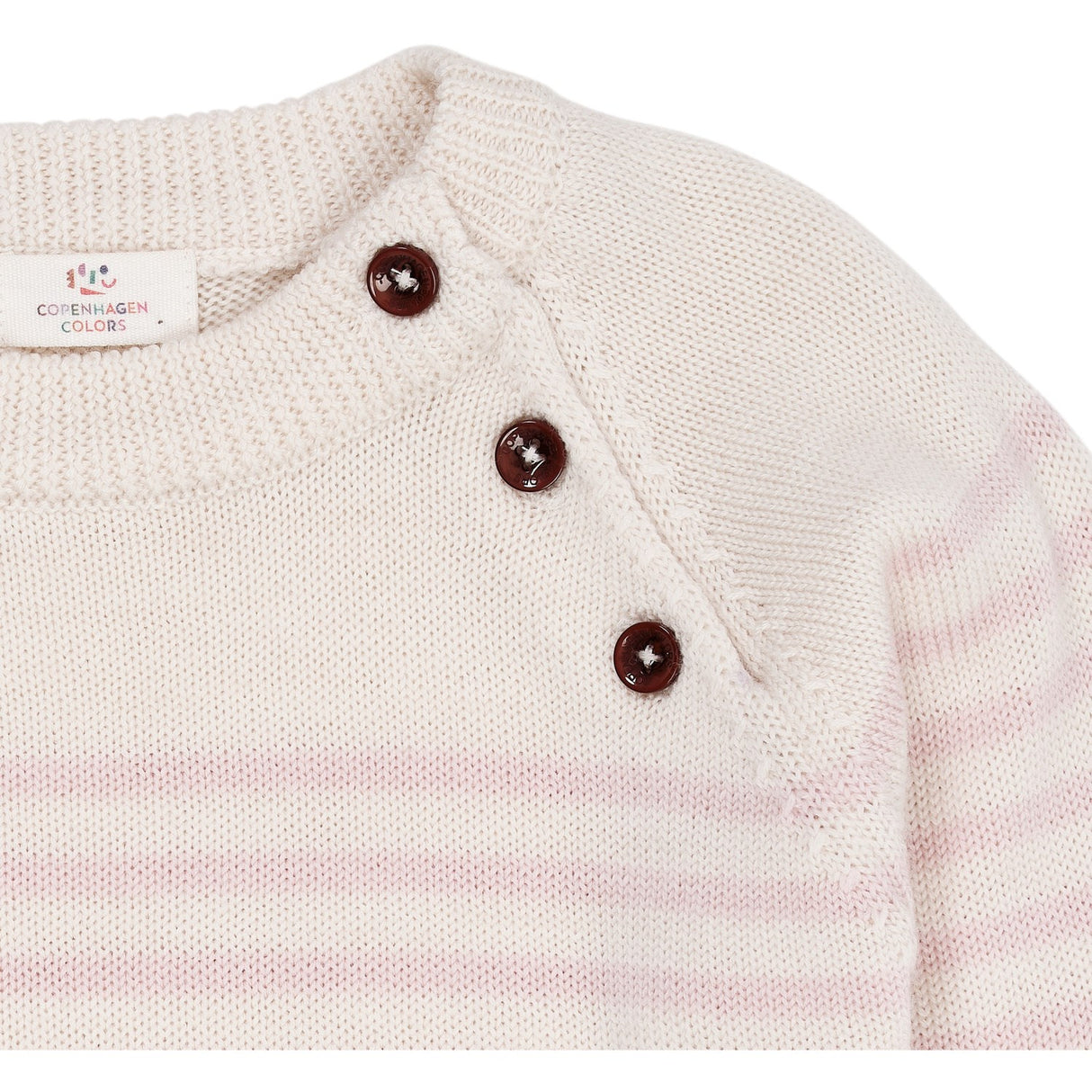 COPENHAGEN COLORS Cream/Dusty Rose Stripe Merino Classic Striped Pullover 2