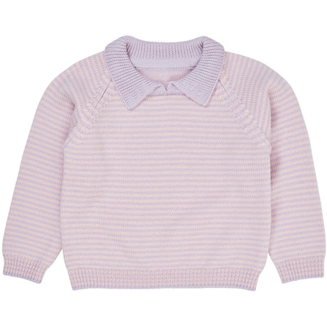 COPENHAGEN COLORS Lavender/Soft Pink Stripe Merino Striped Blouse W. Collar