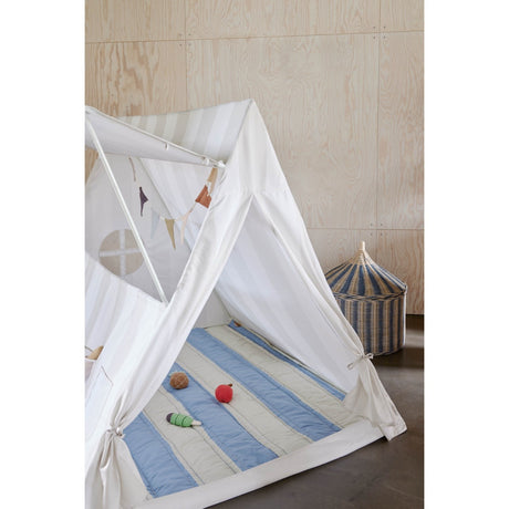 OYOY Blue/Clay Striped Quilted Blanket