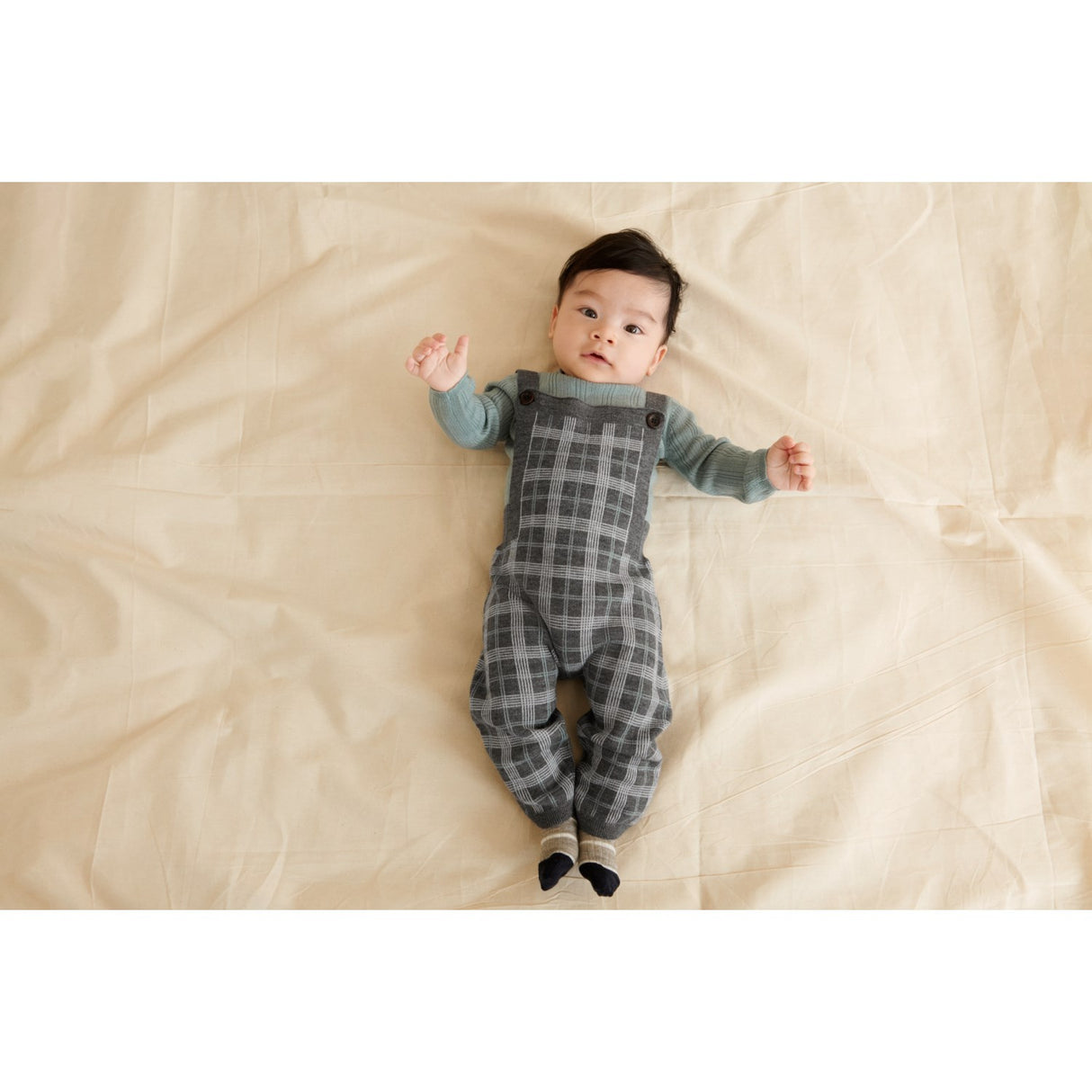 FUB Grey Melange Baby Checked Overalls