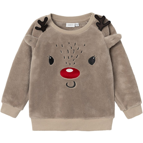 Name It Weathered Teak Reindeer Teddy Sweatshirt