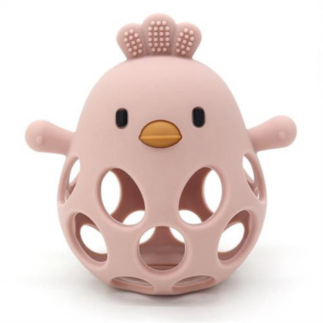 Magni Teether ball with duckling in LFGB silicone, pink