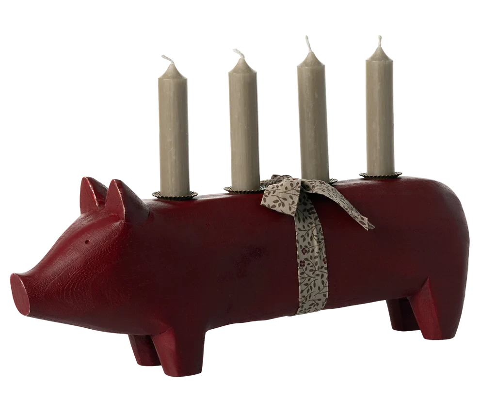 Maileg  Candle holder, Large pig - Red