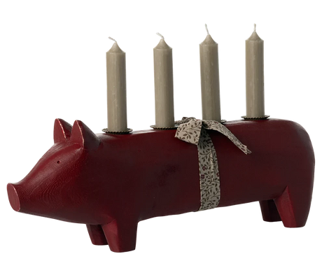 Maileg  Candle holder, Large pig - Red