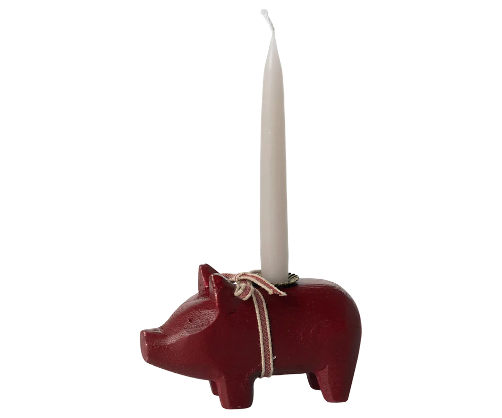 Maileg  Candle holder, Small pig - Red