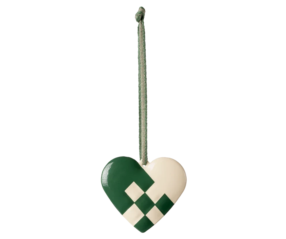 Maileg  Metal ornament, Small heart - Dark green