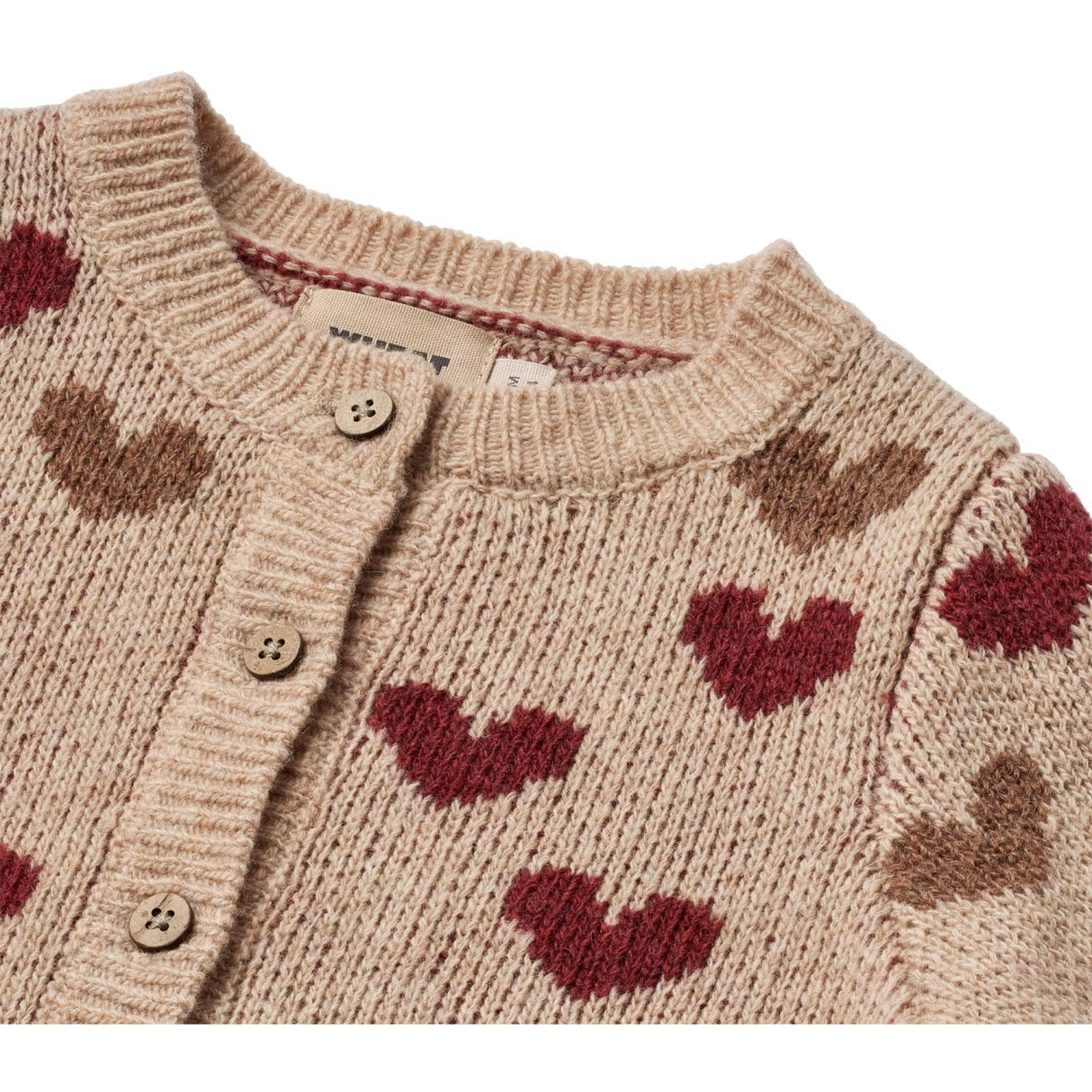 Wheat Offwhite Jacquard Cardigan Hearts